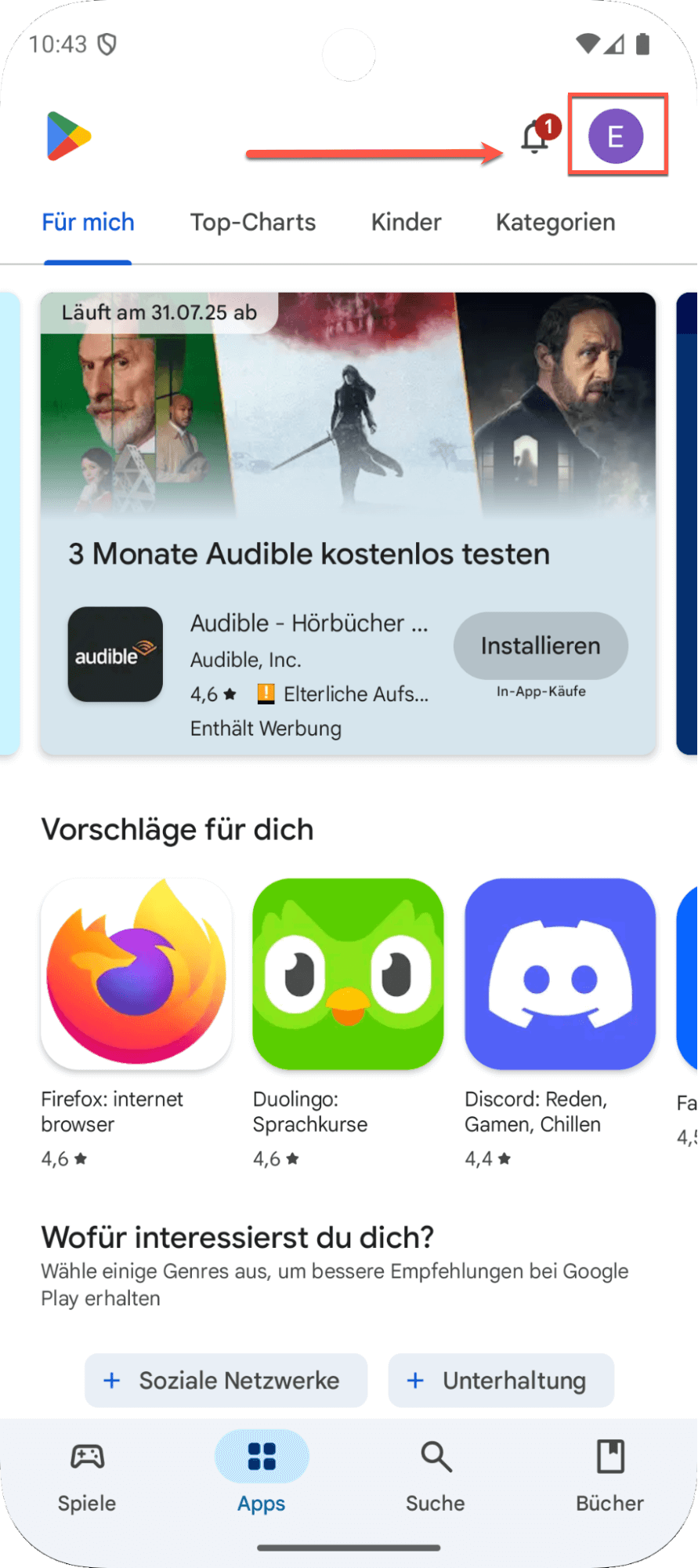 Handy zeigt den Zugriff auf das Google-Konto über Google Play