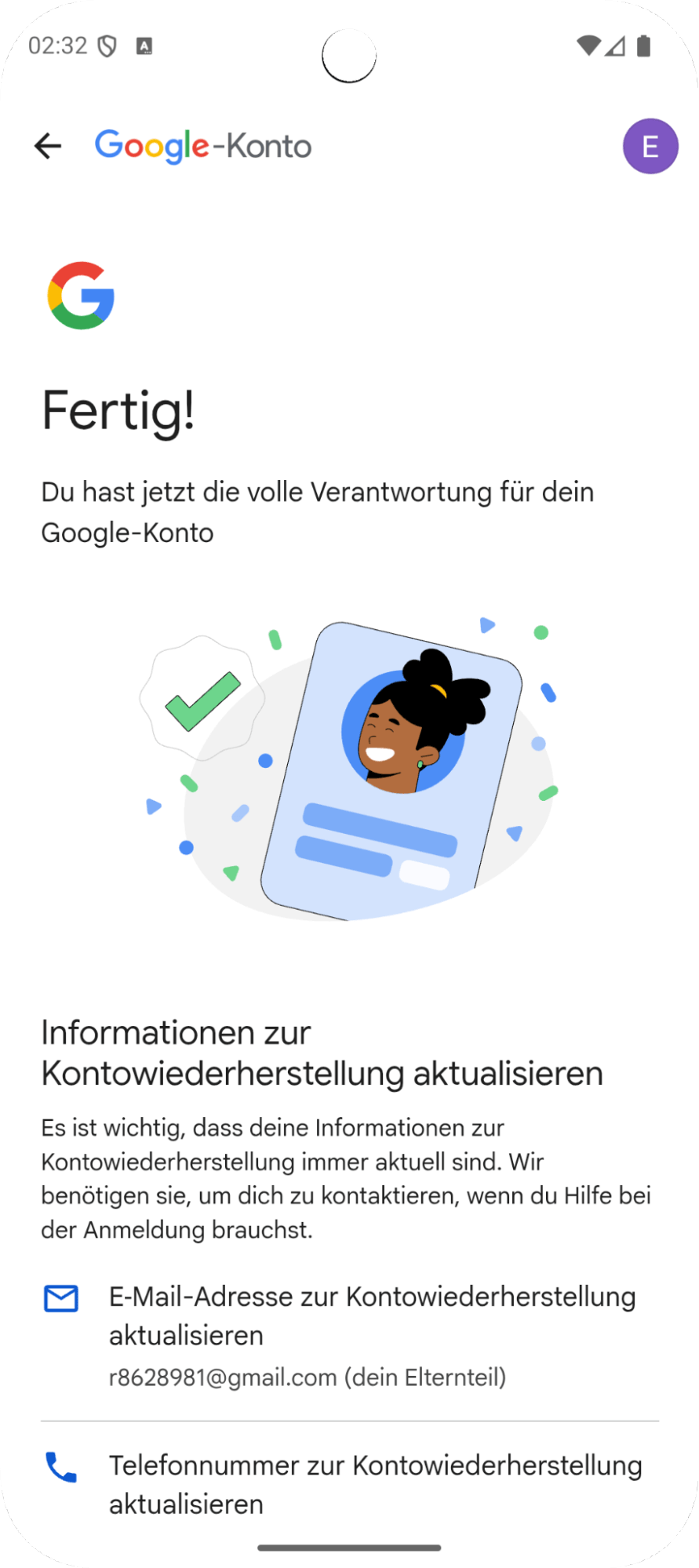 Schritt 2 beim Beenden der Family Link-Aufsicht auf dem Telefon des Kindes während der Kontoaktualisierung