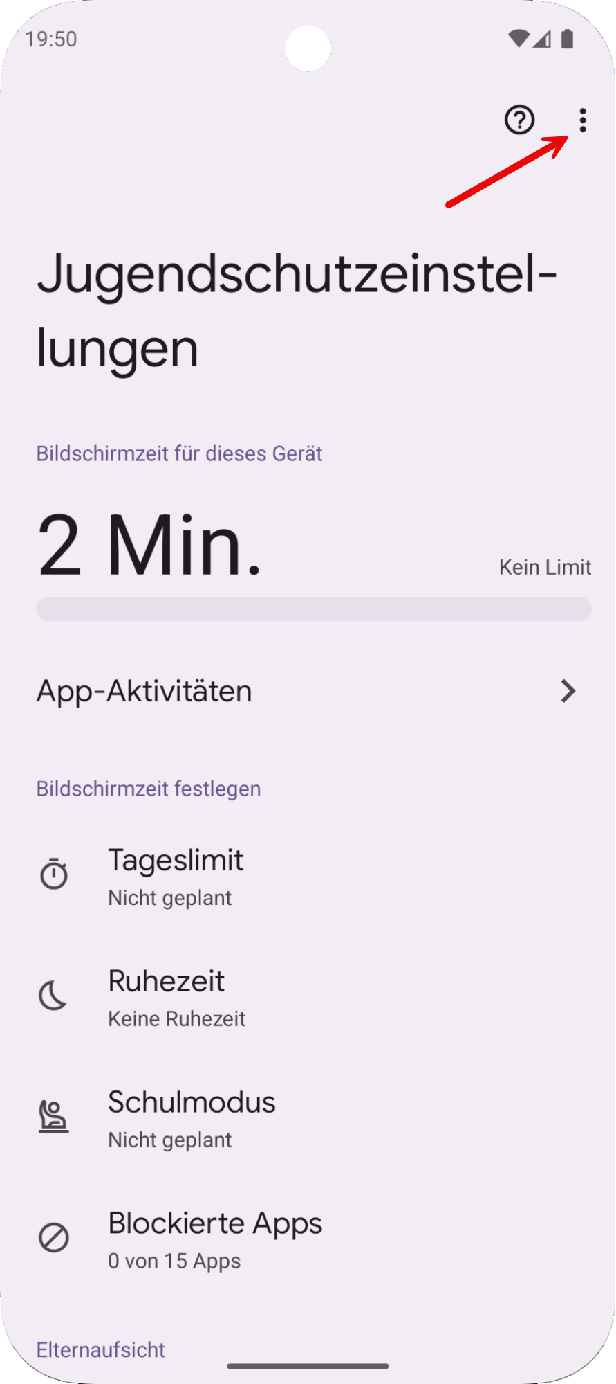 Telefon zeigt den Zugriff auf das Beenden der Family Link-Aufsicht