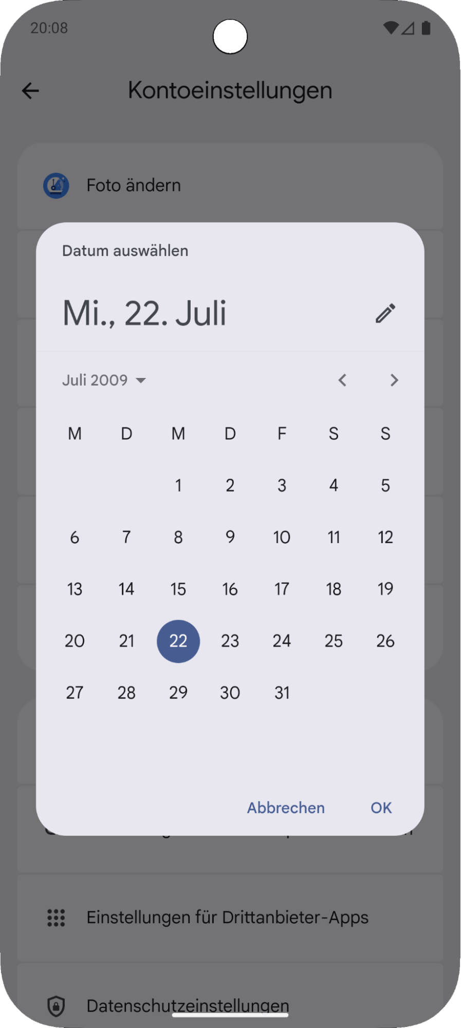 Telefon zeigt die Änderung des Geburtsdatums in Family Link